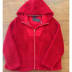 Tommy Hilfiger Sherpa Fleece Jacket Womens Large Red Hooded Full Zip NWT